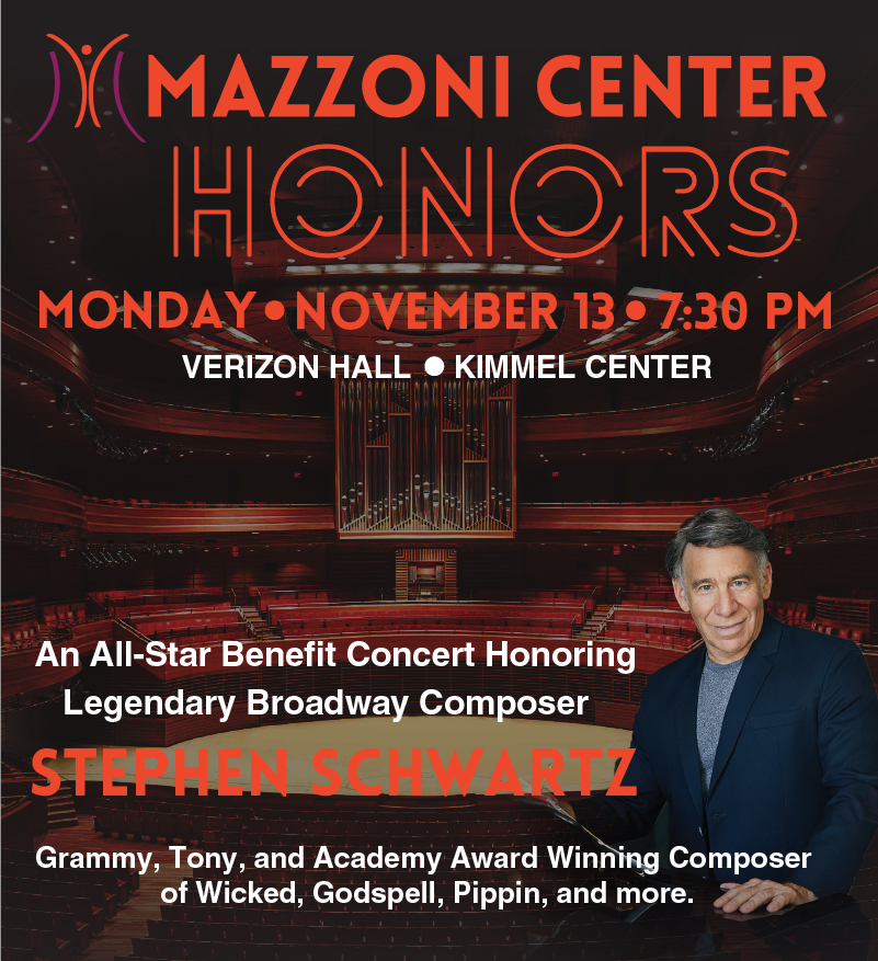 Mazzoni Center Honors. Mopnday November 13 at 7:30 PM